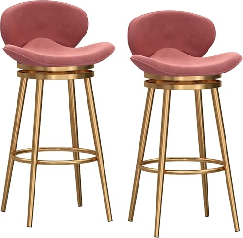 ZCEDZYSW Barhocker mit Thekenhöhe, Barhocker aus Samt, Barhocker mit Rückenlehne, gepolsterter Barstuhl für Kücheninsel, moderne Metallstühle (Rosa, 75 cm, 2 Stück) von ZCEDZYSW