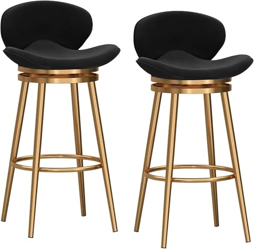 ZCEDZYSW Barhocker mit Thekenhöhe, Barhocker aus Samt, Barhocker mit Rückenlehne, gepolsterter Barstuhl für Kücheninsel, moderne Metallstühle (schwarz, 65 cm, 2 Stück) von ZCEDZYSW