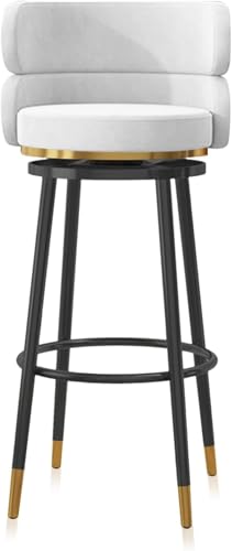 ZCEDZYSW Barhocker mit Thekenhöhe, Samt, hoher Hocker mit Rückenlehne, gepolstert, für Küche, Esszimmer, Fußstütze (weiß/schwarzes Bein, 75 cm) von ZCEDZYSW