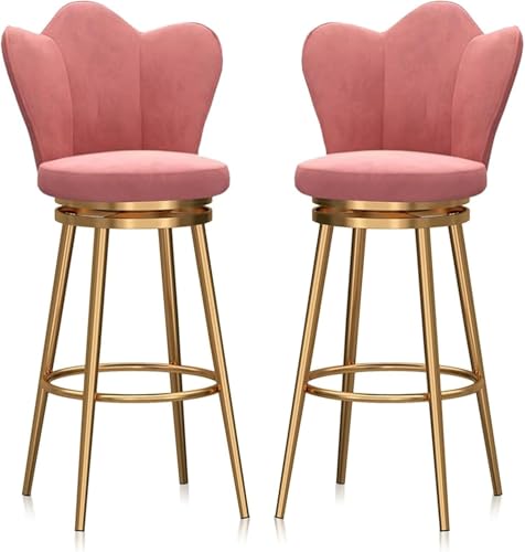 ZCEDZYSW Barhocker mit Thekenhöhe, drehbar, 2er-Set, Küchen-Esszimmerstuhl mit Schmetterlings-Rückenlehne, multifunktionaler Komfort, Frühstücks-Barstühle, Samtstoff, Esszimmerstuhl (Rosa, 65 cm) von ZCEDZYSW