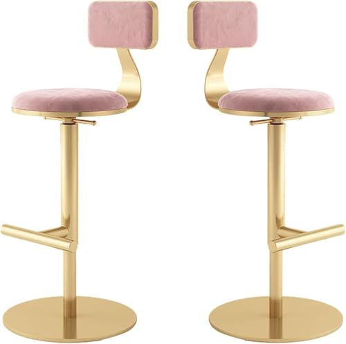 ZCEDZYSW Barhocker mit Thekenhöhe, drehbar, verstellbar, mit Rückenlehne, Samtsitz, schwarzer Metallsockel, für Küche (Rosa), 2 Stück von ZCEDZYSW