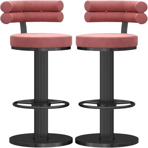 ZCEDZYSW Barhocker mit Thekenhöhe, strapazierfähig, mechanischer Hebestuhl, multifunktionaler Samt-Thekenstühle, Kücheninselhocker mit rundem Sitz, gebogene Rückenlehne (Rosa, 65–80 cm) von ZCEDZYSW