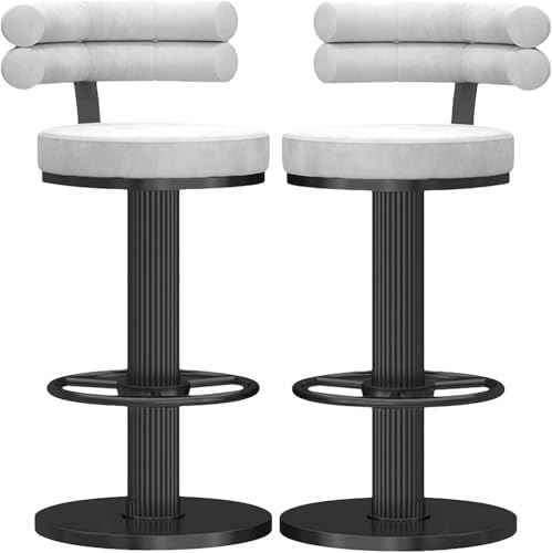 ZCEDZYSW Barhocker mit Thekenhöhe, strapazierfähig, mechanischer Hebestuhl, multifunktionaler Samt-Thekenstühle, Kücheninselhocker mit rundem Sitz, gebogene Rückenlehne (Weiß, 65–80 cm) von ZCEDZYSW