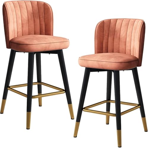 ZCEDZYSW Barhocker mit hoher Rückenlehne, 2er-Set, Frühstücks-Esszimmerhocker mit Fußstütze, Samt-Barinselstühle für Kneipe, Küche, Theke, Empfang (Orange, 75 cm) von ZCEDZYSW