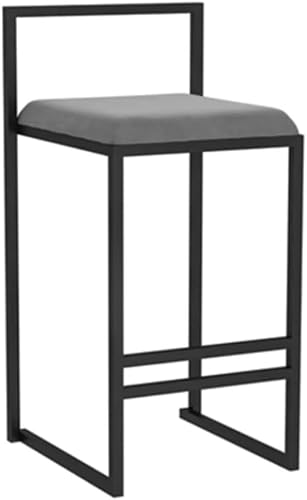 ZCEDZYSW Barhocker mit voller Rückenlehne, Metall, Flanellkissen, Sitz mit Fußstütze, Rückenlehne, Pub, Küchenhocker, Küchenstühle (Grau, 65 cm Sitzhöhe) von ZCEDZYSW