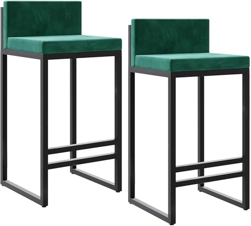 ZCEDZYSW Barstühle aus Samt, moderne Barhocker mit Rückenlehne, weich gepolsterte Sitze und Metallbeine, perfekt für Kücheninseln (Grün, 65 cm) von ZCEDZYSW