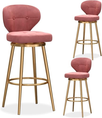 ZCEDZYSW Barstühle aus Samt mit Rückenlehne, bequemen Sitzen und Metallrahmen, ideal für Theken und Bars (Rosa + Gold, 37 x 40 x 75 cm) von ZCEDZYSW