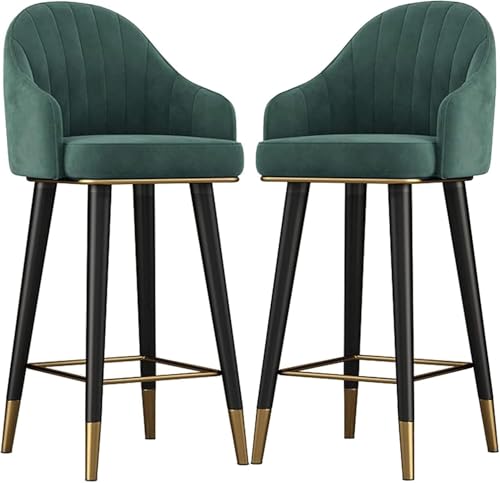 ZCEDZYSW Barstühle aus hellgrauem Samt, drehbar, Thekenhöhe, Hocker mit gebogener Rückenlehne, Fußstütze und (Grün, 75 cm), 2 Stück von ZCEDZYSW