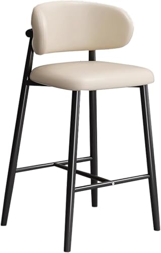 ZCEDZYSW Bequemer Barhocker mit Rückenlehne und Fußstütze, stabiler Rahmen, vielseitig einsetzbar (1 Stück, cremefarben, Höhe 65 cm) von ZCEDZYSW