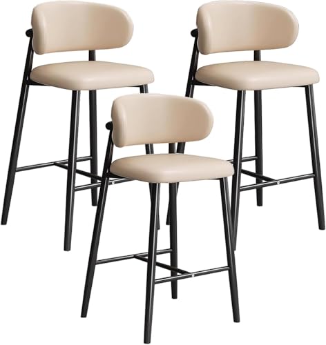 ZCEDZYSW Bequemer Barhocker mit Rückenlehne und Fußstütze, stabiler Rahmen, vielseitig einsetzbar (3 Stück, Khaki, Höhe 65 cm) von ZCEDZYSW