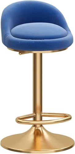 ZCEDZYSW Drehbarer Barhocker mit Rückenlehne, modernes Design, Samt, gepolsterter Stuhl, mit goldfarbenem Metallsockel, verstellbar (Blau, 45–60 cm) von ZCEDZYSW