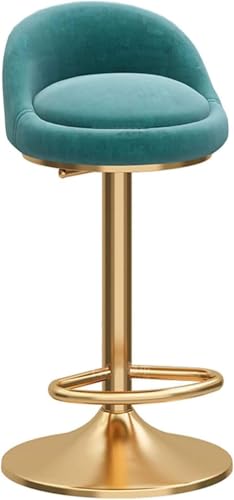 ZCEDZYSW Drehbarer Barhocker mit Rückenlehne, modernes Design, Samt, gepolsterter Stuhl, mit goldfarbenem Metallsockel, verstellbar (Grün, 45–60 cm) von ZCEDZYSW