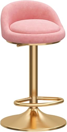 ZCEDZYSW Drehbarer Barhocker mit Rückenlehne, modernes Design, Samt, gepolsterter Stuhl, mit goldfarbenem Metallsockel, verstellbar (Rosa, 65–80 cm) von ZCEDZYSW