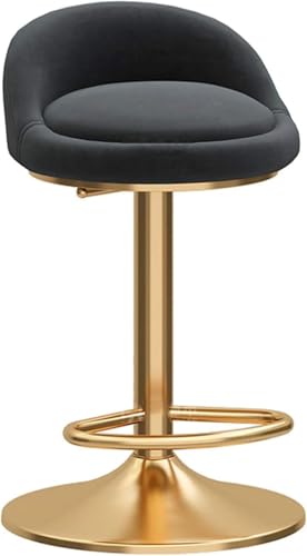 ZCEDZYSW Drehbarer Barhocker mit Rückenlehne, modernes Design, Samt, gepolsterter Stuhl, mit goldfarbenem Metallsockel, verstellbar (Schwarz, 45–60 cm) von ZCEDZYSW