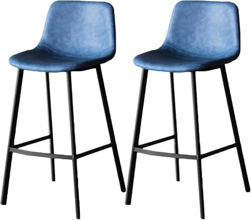 ZCEDZYSW Elegante Barhocker mit Rückenlehne, weicher Samtpolsterung und Metallbeinen, perfekt für Kücheninseln (blaues Kissen, 75 cm) von ZCEDZYSW