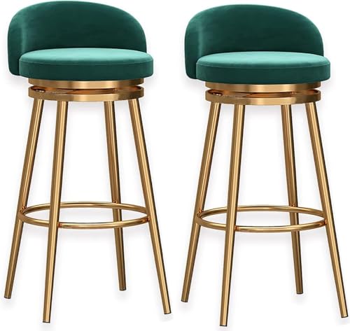 ZCEDZYSW Elegante Barhocker mit Rückenlehne, weicher Samtpolsterung und Metallsockel, ideal für Kücheninseln und Hausbars (Grün, 2 Stück #1, 75 cm) von ZCEDZYSW