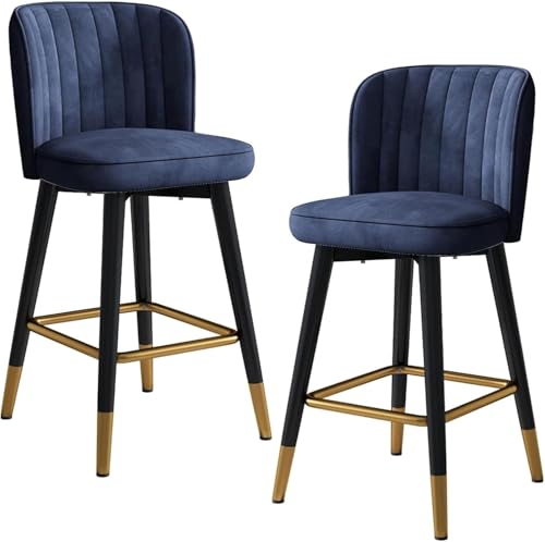 ZCEDZYSW Eleganter Barhocker aus Samt, Barhocker mit Rückenlehne und Fußstütze für Kücheninsel (Blau, 65 cm) von ZCEDZYSW
