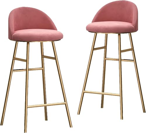 ZCEDZYSW Eleganter Barhocker mit Rückenlehne, samtgepolsterten Sitzen und Metallbeinen, ideal für Küche und Hausbars (rosa-goldene Beine, 75 cm) von ZCEDZYSW