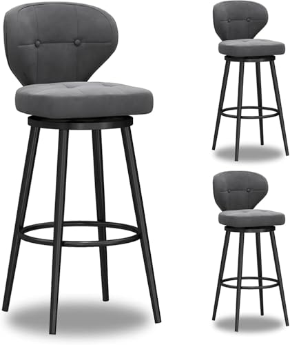 ZCEDZYSW Esszimmerstühle, Barhocker, 3er-Set, Metall-Thekenhocker mit Rückenlehne, drehbar, Küche (Grau, 65 cm) von ZCEDZYSW