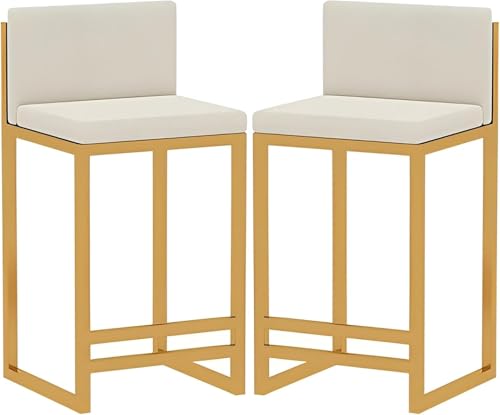 ZCEDZYSW Frühstücks-Barstühle, moderne Barhocker, 2er-Set, Samt, Kücheninselhocker, robuster Thekenhocker mit dicker Rückenlehne und goldfarbenen Beinen, Frühstücks-Esszimmerstuhl, Belastung 250 kg von ZCEDZYSW