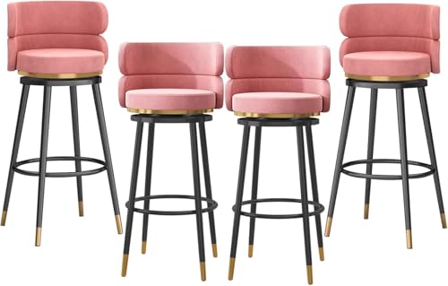 ZCEDZYSW Gepolsterter Esszimmerstuhl mit hoher Rückenlehne, Barstühle, Set mit 4 modernen Kücheninseln, Samt-Thekenhöhe (pink-schwarzes Bein, 75 cm) von ZCEDZYSW