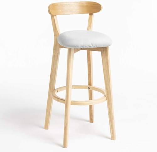 ZCEDZYSW Gepolsterter Vintage-Barhocker aus Holz mit Eichenbeinen, stilvoller Thekenhocker mit Rückenlehne und (Hellgrau, 81 cm) von ZCEDZYSW