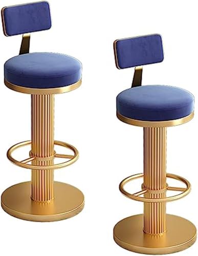 ZCEDZYSW Goldene Barhocker, 2er-Set, mit gepolsterter Rückenlehne, Samt, Kücheninsel, mechanische Drehstühle (Blau, 65–80 cm) von ZCEDZYSW