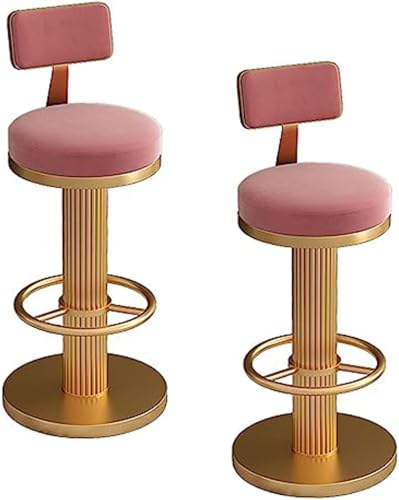 ZCEDZYSW Goldene Barhocker, 2er-Set, mit gepolsterter Rückenlehne, Samt, Kücheninsel, mechanische Drehstühle (Rosa, 45–60 cm) von ZCEDZYSW