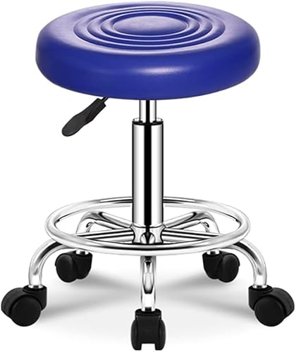 ZCEDZYSW Höhenverstellbarer Hocker mit 5 Rädern/dickem Schwammsitz, Chromstahl, PU-Leder, Stange (blau) von ZCEDZYSW