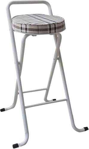 ZCEDZYSW Klappbarer Barhocker mit Rückenlehne und Fußstütze, tragbar, Thekenhöhe, Klappstuhl, strapazierfähig (kariert, 65 cm) von ZCEDZYSW