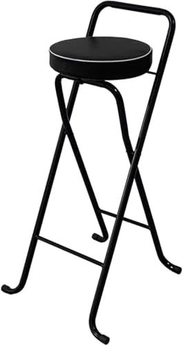 ZCEDZYSW Klappbarer Barhocker mit Rückenlehne und Fußstütze, tragbar, Thekenhöhe, Klappstuhl, strapazierfähig (schwarz, 75 cm) von ZCEDZYSW