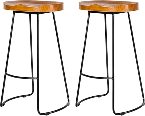 ZCEDZYSW Kneipenstühle aus Holz mit schwarzen Metallbeinen, rückenfreie Thekenhöhe, Barhocker für Küche, Esszimmer (Höhe: 65 cm), 2 Stück von ZCEDZYSW
