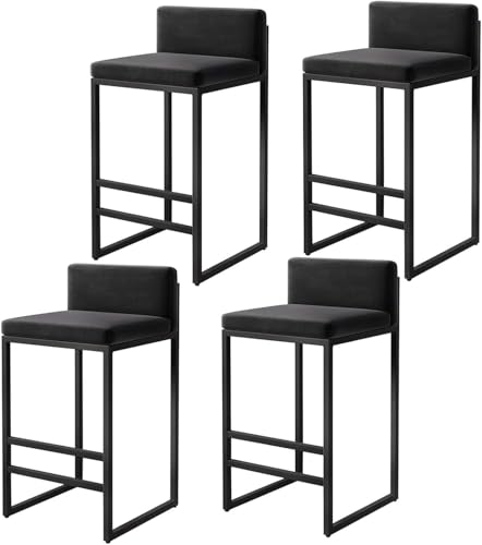 ZCEDZYSW Luxuriöse Barhocker aus Samt, moderne Barhocker mit Rückenlehne und Fußstütze (schwarz, 75 cm) von ZCEDZYSW