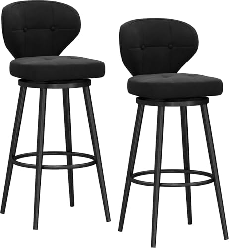 ZCEDZYSW Luxuriöse Barhocker aus Samt mit Rückenlehne, gepolsterten Sitzen und Metallrahmen, perfekt für Küche und Essbereich (schwarz + schwarz, 75 cm) von ZCEDZYSW