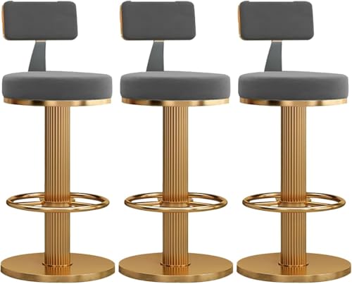 ZCEDZYSW ModernSet mit 3 drehbaren Barhockern aus Samt, Thekenhöhe, verstellbare Höhe, für Hausbar (Grau + Gold) von ZCEDZYSW