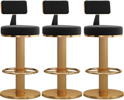 ZCEDZYSW ModernSet mit 3 drehbaren Barhockern aus Samt, Thekenhöhe, verstellbare Höhe, für Hausbar (schwarz + gold) von ZCEDZYSW