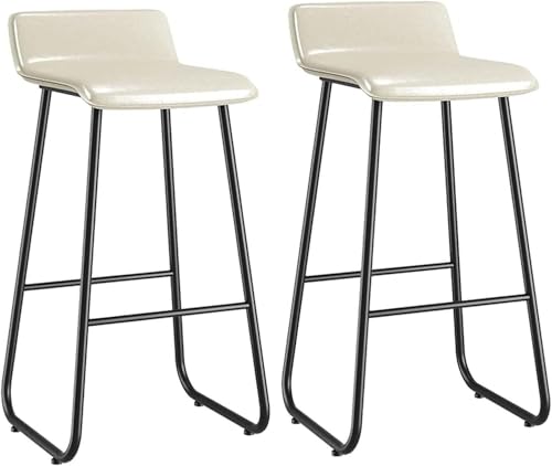 ZCEDZYSW Moderne Barhocker, 2er-Set, Küchentheke, hohe Stühle, PU-gepolsterte Sitzfläche + Metallhalterung, Esszimmer (Beige, 65 cm) von ZCEDZYSW