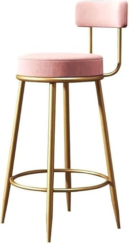 ZCEDZYSW Moderner Barhocker, Theke, Zuhause, Beistellstuhl, goldfarbener Samt, rund, niedrige Rückenlehne mit Eisenbeinen, Esszimmerstühle (Rosa, 66 cm, 1 Stück) von ZCEDZYSW