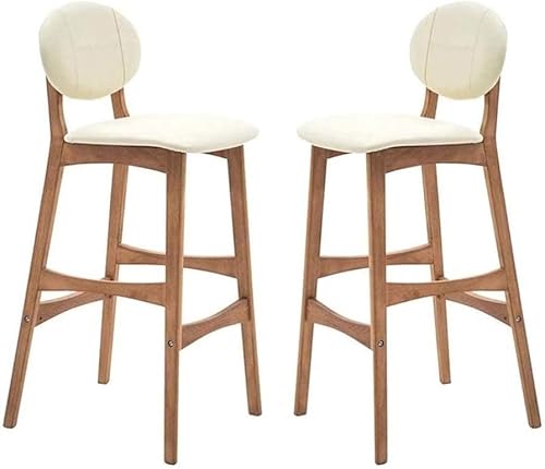ZCEDZYSW Moderner Barhocker aus Holz, 2er-Set, mit Fußstütze und PU-Kissen, Sitz, Küche, Pub, Hocker für Bar, Höhe (Beige, Seatheight75 cm) von ZCEDZYSW