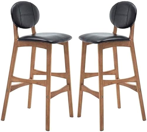 ZCEDZYSW Moderner Barhocker aus Holz, 2er-Set, mit Fußstütze und PU-Kissen, Sitz, Küche, Pub, Hocker für Bar, Höhe (Schwarz, Seatheight65 cm) von ZCEDZYSW
