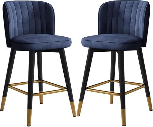 ZCEDZYSW Moderner Barhocker aus Samt mit Rückenlehne, bequemen Sitzen und Metallrahmen, ideal für Theken und Bars (Blau, 55 cm) von ZCEDZYSW