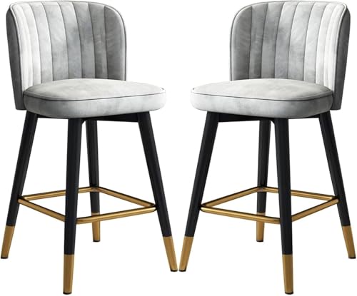 ZCEDZYSW Moderner Barhocker aus Samt mit Rückenlehne, bequemen Sitzen und Metallrahmen, ideal für Theken und Bars (Grau, 75 cm) von ZCEDZYSW