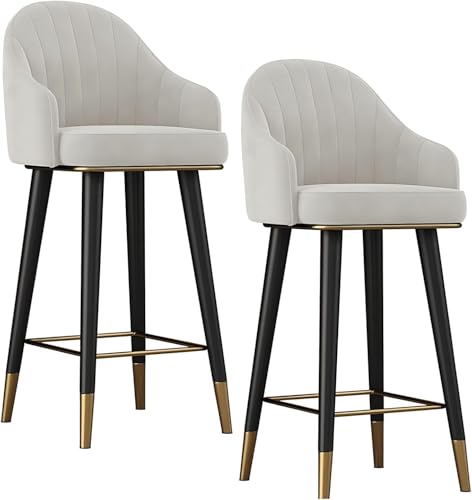 ZCEDZYSW Moderner Barhocker aus Samt mit Rückenlehne, bequemen Sitzen und Metallrahmen, perfekt für Küchentheken und Inseln (Beige, 65 cm) von ZCEDZYSW