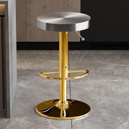 ZCEDZYSW Moderner Barhocker mit Drehgelenk, höhenverstellbar, Edelstahl, mit Fußstütze, rundes Design für Küche (Silber + Gold) von ZCEDZYSW