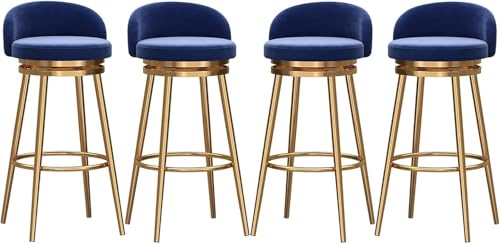 ZCEDZYSW Moderner Stil, Samt-Polsterhocker, Thekenhocker, Set mit 4 Stück, mit 360° drehbarer Stangenhöhe und Rückenlehne (Blau, 65 cm) von ZCEDZYSW