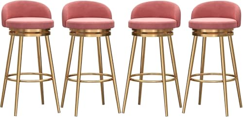 ZCEDZYSW Moderner Stil, Samt-Polsterhocker, Thekenhocker, Set mit 4 Stück, mit 360° drehbarer Stangenhöhe und Rückenlehne (Rosa, 65 cm) von ZCEDZYSW