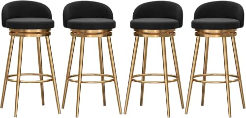 ZCEDZYSW Moderner Stil, Samt-Polsterhocker, Thekenhocker, Set mit 4 Stück, mit 360° drehbarer Stangenhöhe und Rückenlehne (schwarz, 75 cm) von ZCEDZYSW