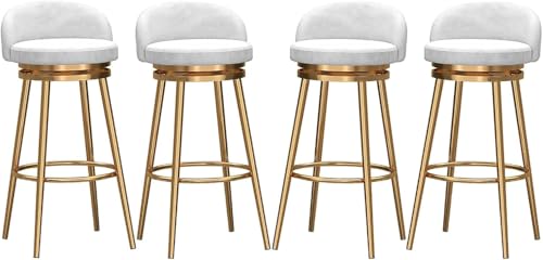 ZCEDZYSW Moderner Stil, Samt-Polsterhocker, Thekenhocker, Set mit 4 Stück, mit 360° drehbarer Stangenhöhe und Rückenlehne (weiß, 65 cm) von ZCEDZYSW