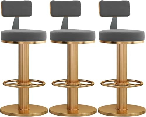 ZCEDZYSW Modernes Set mit 3 drehbaren Barhockern aus Samt, Thekenhöhe, Stühle für Zuhause, Bar und Kücheninsel, verstellbar (Grau + Gold) von ZCEDZYSW