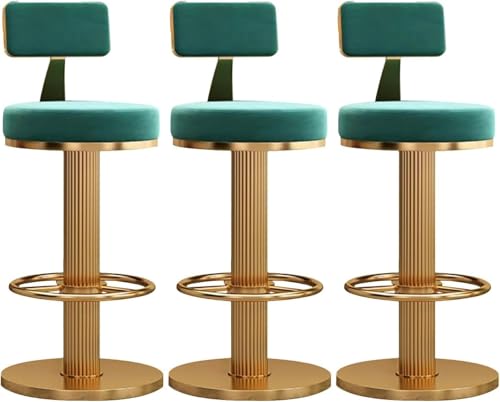 ZCEDZYSW Modernes Set mit 3 drehbaren Barhockern aus Samt, Thekenhöhe, Stühle für Zuhause, Bar und Kücheninsel, verstellbar (Grün + Gold) von ZCEDZYSW